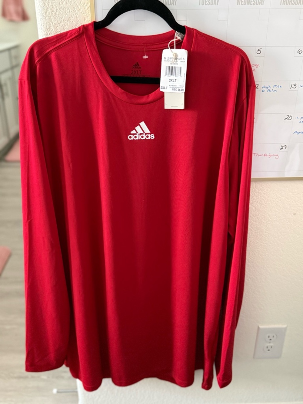 New Adidas Men's Red Long Sleeve Performance Tee